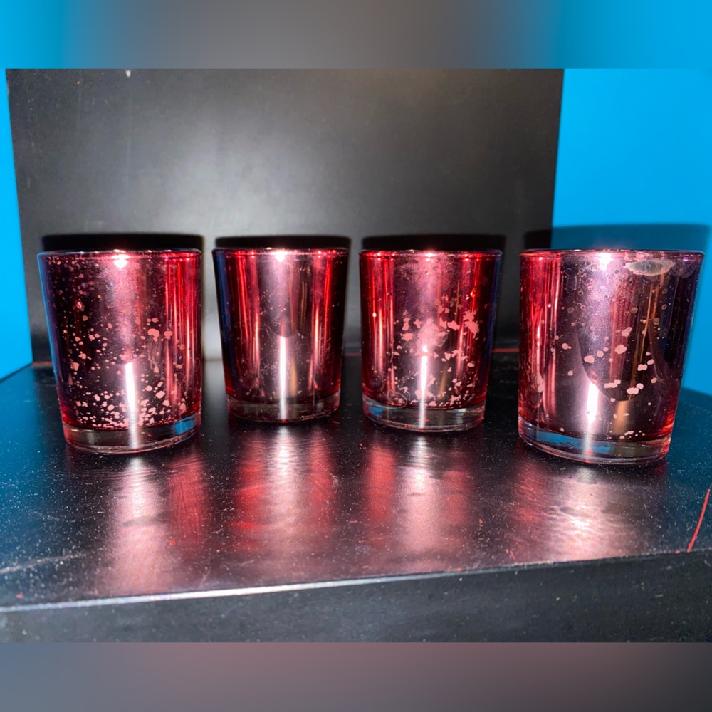 4 Hot Pink Speckled Mini Candle Votives with Brand New Unscented Votive Candles